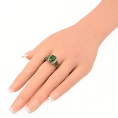 Contemporary Marked Sterling Silver Cushion Cut Green Tourmaline Ring Sz 10