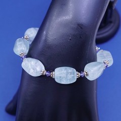 6.5”, Sterling silver bracelet, 925 bead charm with nugget prehnite grape stone