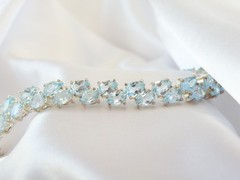 Vintage Sterling Silver 925 Double 2 Row Heated Blue Topaz Tennis Bracelet 7.5″