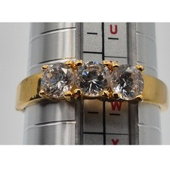 Vintage Three Stone Ring Size 11 Gold Tone Cubic Zirconia Round Cut Sparkle