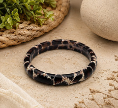 Vintage Brown Animal Print Acrylic Tube Bangle Bracelet 7.5 In Safari Chic