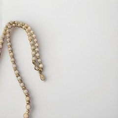 Vintage Latvia White Beaded Necklace Baltic Handmade Gold Tone Minimalist Retro