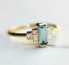 2Ct Baguette Lab-Created Aquamarine Women’s Engagement Ring 14K Yellow Gold Over
