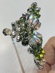 Made In Austria Big Crystal Green Vintage Brooch Silver Tone