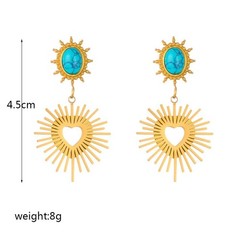 Elegant Turquoise Vintage Sun Heart Irregular Earrings, a pendant, sun love
