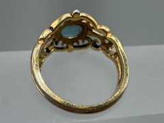 VINTAGE ESTATE GOLD PLATED OVAL CUT PASTE BLUE TOPAZ FILIGREE RING SIZE 8