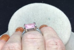 Vintage Silver Tone Costume Pink Cz Stone Ring Sz 7.25 E595