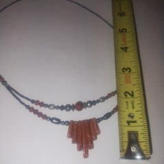 Vtg Southwest Silver Beads W Goldstone Fringe Design Necklace And Bracelet Set