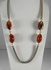Vintage Lanvin Paris Snake Chain Necklace w/ Carnelian & Gold Tone Beads