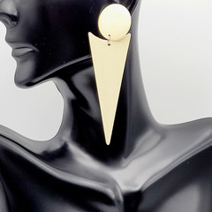 Minimalist Geometric Long Drop Dangle Metal and Cream Enamel Vtg 1980s Earrings
