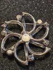 Vintage Modernist Silver Toned Flower Brooch, Heavy