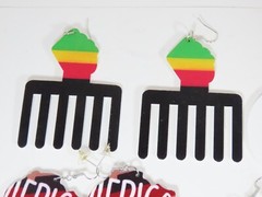 Vintage Earrings Lot Folk Art Africa Black Woman Queen Multicolor D2063