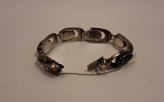Heavy Sterling Silver N D Black Onyx Bracelet Chain Linked Art Deco 35 gram 7″