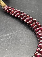 Vtg Almandine Garnet Bead Necklace Woven Rope Boho w Fabric Cord