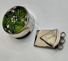 Vtg STERLING 925 3-strand Czech Button BOX CLASP ~ AVACADO MOSSY GREEN