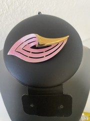 J.J. Jonette Jewelry Signed Enamel Flower Brooch Vintage Pink Gold Tone 2.5 in.