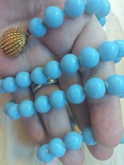 Vintage Robins Egg Blue Glass Bead 25.25″ necklace Hand Knotted Goldtone Clasp