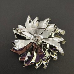 Vintage 3D Flower Brooch Pin Brushed Silver Tone Curled Petals Retro 1960s 2″