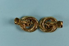 Vintage Napier Signed Gold Tone Double Knot Clip on Tension Screw Earrings .95″