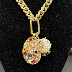 CUSTOM Vintage Charm Holder Necklace, Rhinestones, Paisley, Thermoset Confetti