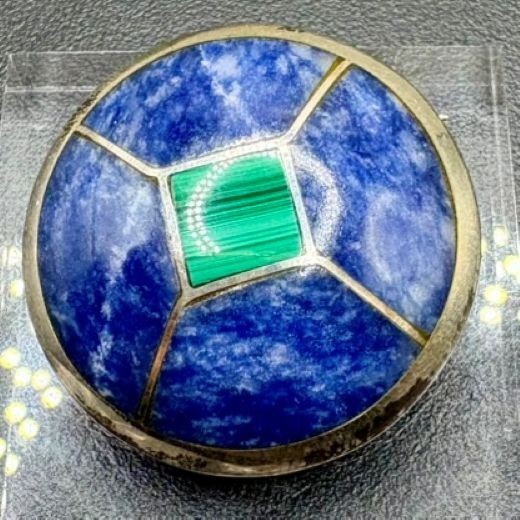 Vintage Mexico 925 Sterling Silver Lapis Lazuli Malachite Inlay Brooch Pendant 1