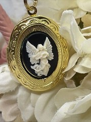 Angel Easter Spring Wedding jewelry Cameo Locket Pendant Necklace Gold Mom