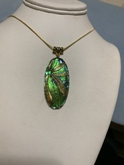 NEW LISTING*RARE ART-DECO IRIDESCENT CZECH GLASS DRAGONFLY NECKLACE.Peacock.g