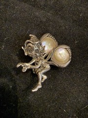 Vintage Set of 2 Fairy Elf Pixie Imp Sterling Brooch Pin Abalone Wings