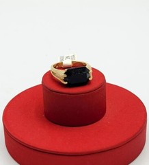 Vtg Sz 8 Ring Lg Black Cubic Zirconia 18KGE Gold Electroplated Jewelry StyL2