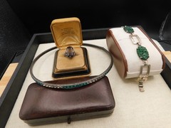 ART Deco jewelry lot Rare Sterling channel Dog Collar necklace carved jade -ring