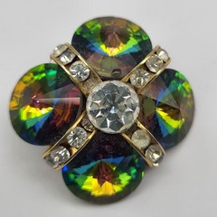 Stunning Rivoli rhinestone clip earrings unsigned Rainbow watermelon bold