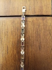 925 Imprinted Multi Color Gemstones Vintage Bracelet As Is