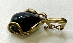 Vintage 925 Sterling Gold Tone Onyx And Cubic Zirconia Pendant DA30