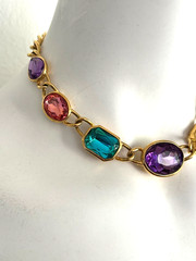 VTG 1990s Trifari TM Runway Statement Necklace Huge Faceted Multicolor Glass