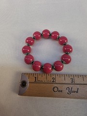 Vintage Fuschia Pink Plastic Bauble Bracelet With Silver Accents 3″ Elastic 90s