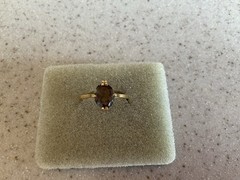 Vintage 18K HGE Gold Ring Smokey Topaz Oval Avon Size 7 Prong Set Solitaire Ring