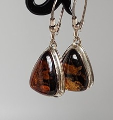 Vintage Mk’d 925 Sterling Baltic Amber Dangle Drop Earrings 1 1/2″ L 1/2″ W