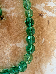 Vintage Green Glass Crystal Bead Faceted Long Necklace 46″ Gorgeous Sparkle!