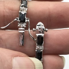 Vintage Black Onyx & Cubic Zirconia Stunning SIlver tone Tennis Bracelet sz 7″