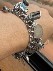 Vintage Sterling Silver Charm Bracelet Sz. 7” Wrist Many Charms