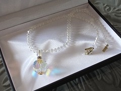 CZECH AURORA BOREALIS CRYSTAL BALL w CRYSTAL CHAIN PENDANT NECKLACE☆FILIGREE CAP