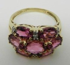 VINTAGE 10K YELLOW GOLD PINK TOURMALINE DIAMOND RING – SIZE 7 – LB2964