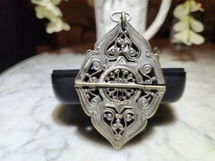 Antique Victorian Filigree Vinaigrette Chatelaine Pendant Red Stones Grille