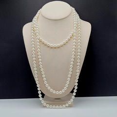 Classic Faux Pearl Long Opera Length Knotted Off White Luminous Necklace 72 inch