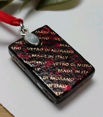 Fantastic! MURANO 1.5″ Black, Orange, Gold Halloween Toned Glass Pendant!