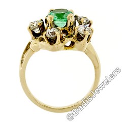 Vintage 14k Yellow Gold Round GIA RARE UNTREATED Emerald Solitaire Diamond Ring
