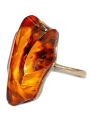 Vintage Baltic Cognac Amber Sterling Silver Ring US 6 1/4