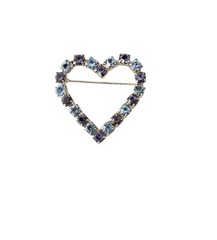 Icy Blue, Purple Rhinestone Open Heart Brooch Pin J195