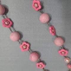 Vintage Handmade Women’s Necklace Pink Cotton Candy Natural Stones, Faux Pearls
