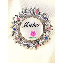 Mother’s Day Brooch Pink Blue Rhinestones Rose Orig Box Lining 1.25″ NIB